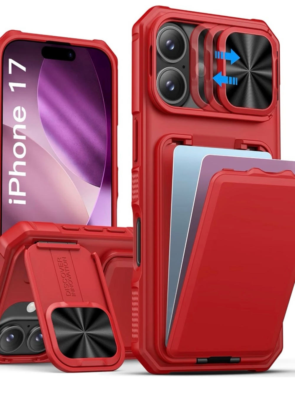Apple iPhone 17 Red Camera-Slide Card Wallet Case